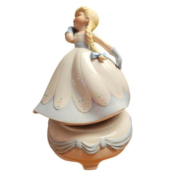 Holland Mold Ceramic Music Box. Southern Belle Blue & White Dress on Music Box - Picture 2 of 4